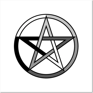 White, Grey and Black Pentagram Pentacle Posters and Art